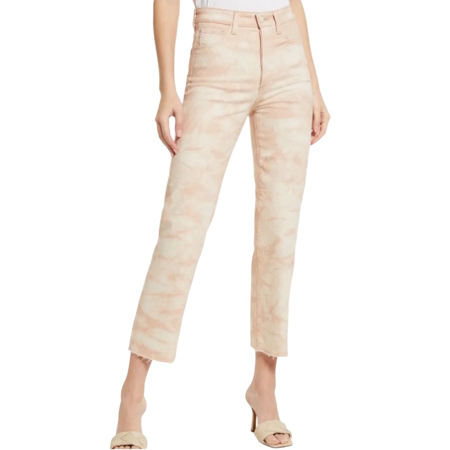 New Ag Alexis High Rise Vintage Straight Crop Raw Hem Tie-Dye Jeans Size 29